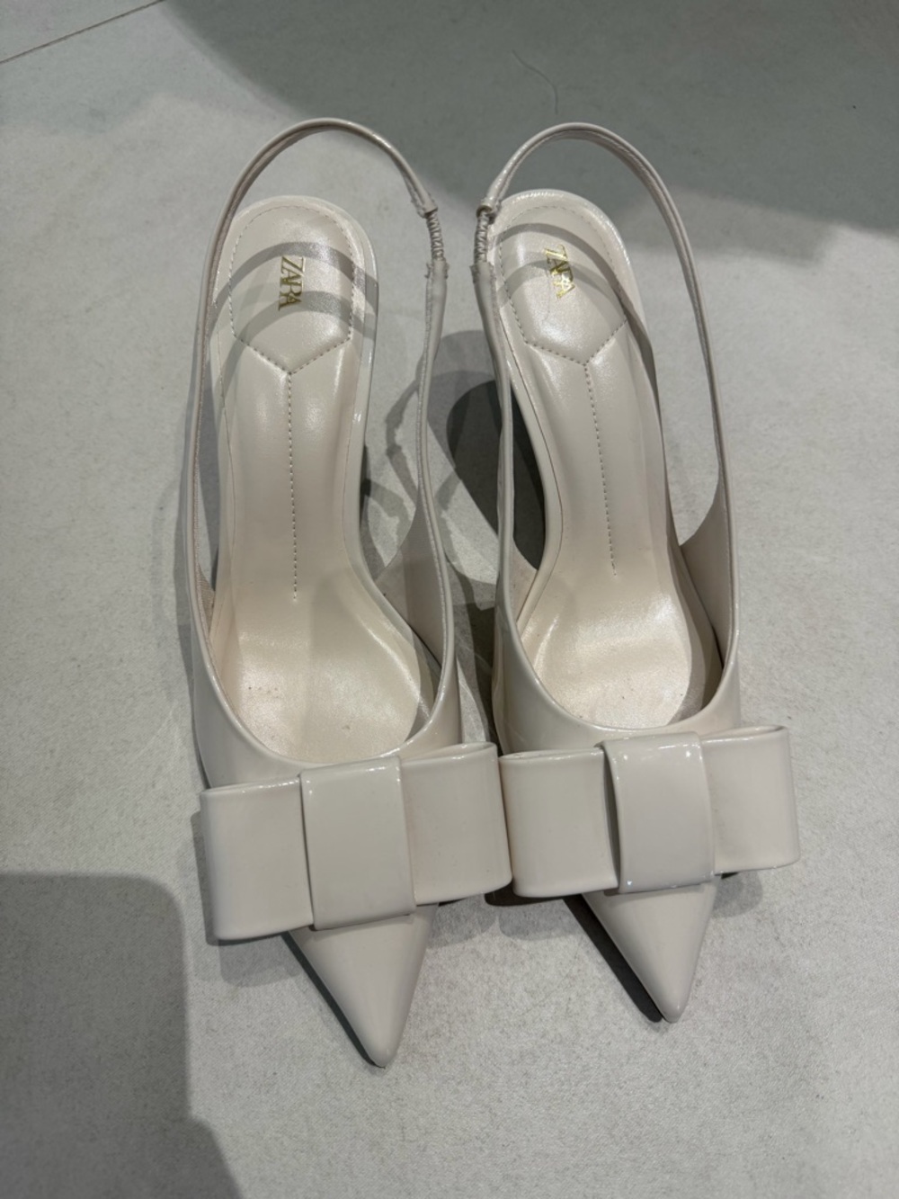 Zara Cream Patent Slingback Pumps with Decorative Bow - Picture 6 of 6